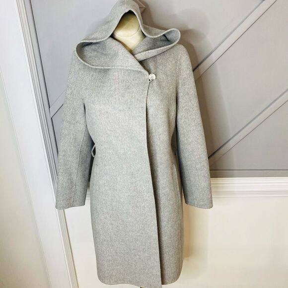 Theory Gray Wool / Cashmere Blend Wilrose Winsome Hooded Coat Size Large - Picture 3 of 14
